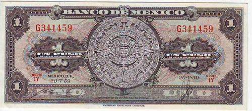 MEXICO 1 PESO 20-V-59 G341459 SERIES IY - STATUE