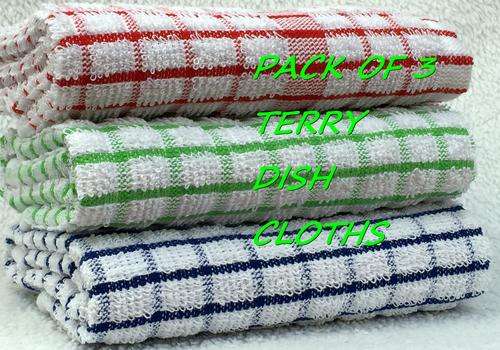 TERRY DISH CLOTHS - PACK OF 3! AFFORDABLE, GREAT VALUE FOR MONEY! BID FROM R1!