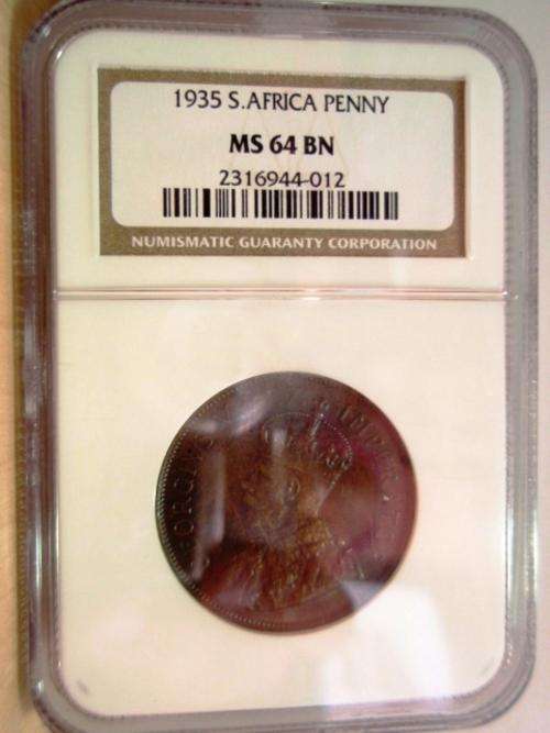 !!!!1935 S.AFRICA PENNY  MS 64 BN !!!