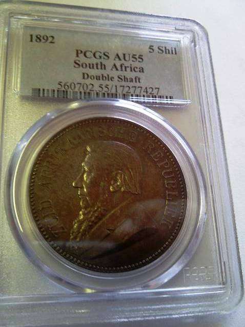 !!!!!WOW ULRTA RARE TO FIND!!!1892 5 SHILLING PCGS AU55 DS!!!!