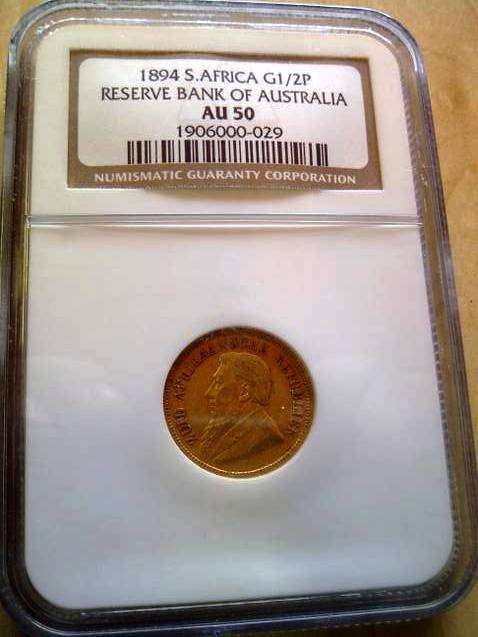 1894 ZAR 1/2 POND RESERVE BANK OF AUSTRALIA- NGC GRADED AU50 - VALUE R50,000 - TRUE IMAGE -