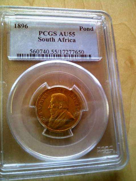 1896 ZAR 1 POND - PCGS GRADED AU55 - VALUE R75,000 - TRUE IMAGE -