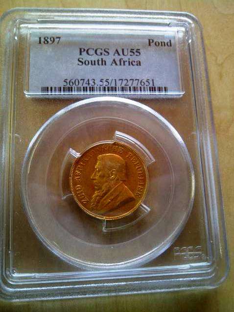 1897 ZAR 1 POND - PCGS GRADED AU55 - VALUE R75,000 - TRUE IMAGE -