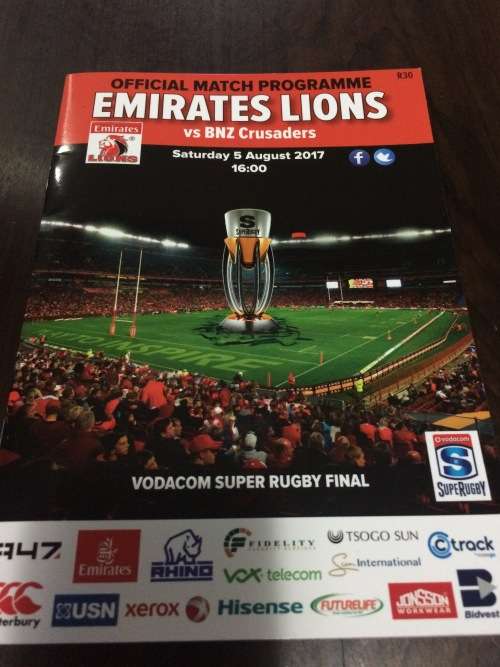 Lions vs Crusaders 2017 SuperRugby Final Programme!!
