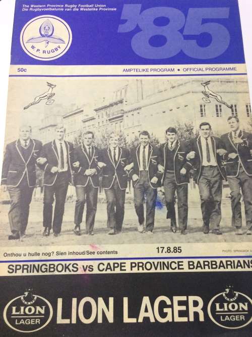 Springboks vs Cape Province Barbarians 17/08/1985 Programme