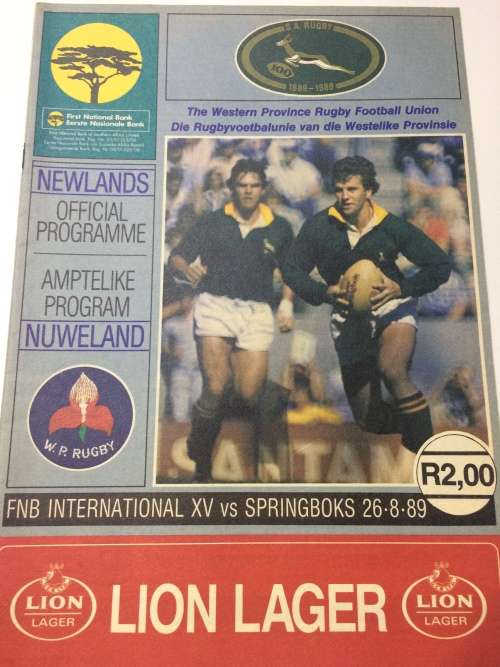 Springboks vs FNB International XV 26/08/1989 Programme