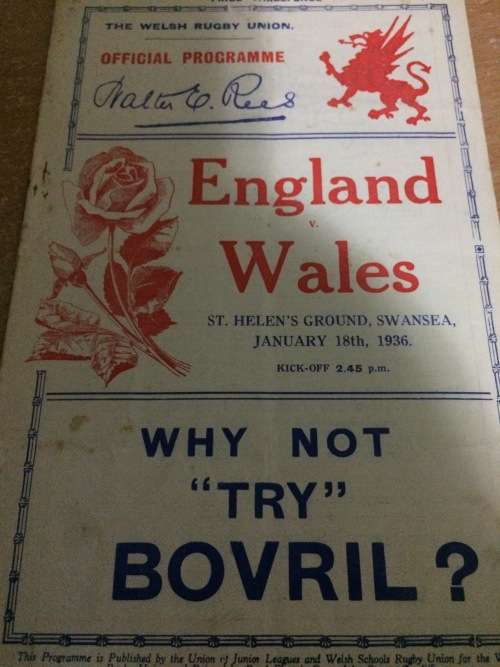 England vs Wales 18 January 1936 Programme