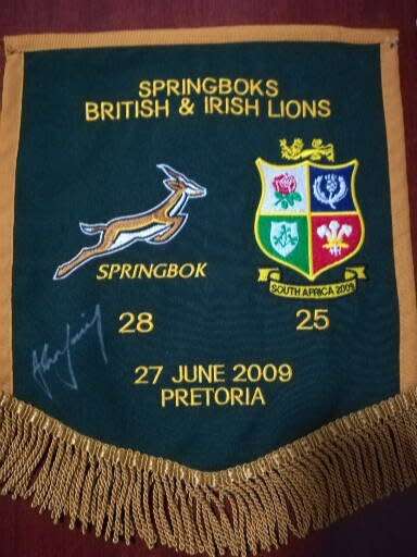 Springboks vs British Lions Pennant  27 June 2009 signed by John Smit
