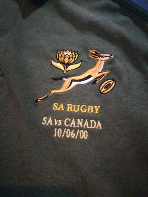 Springbok Rugby Jersey Braam van Straaten no10 SA vs Canada 10/06/2000 faded from framing
