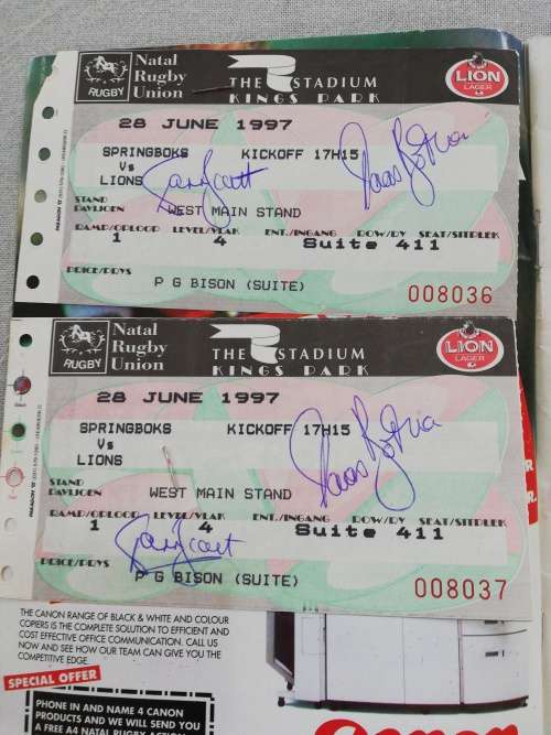 Springboks vs British Lions 28.06.1997 programme with 2 matchday tickets