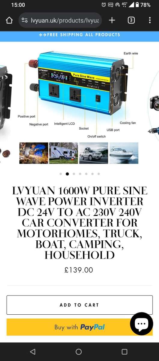 LVYUAN Pure Sine Wave Inverter 1600 Watts Inverter 24V to 110V DC to AC with Remote Controller