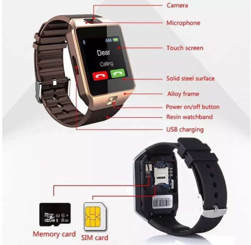 DZ09 Smart Watch Support SIM Card Multiple Languages Touchscreen Bluetooth Sports Fitness Tracker Ca