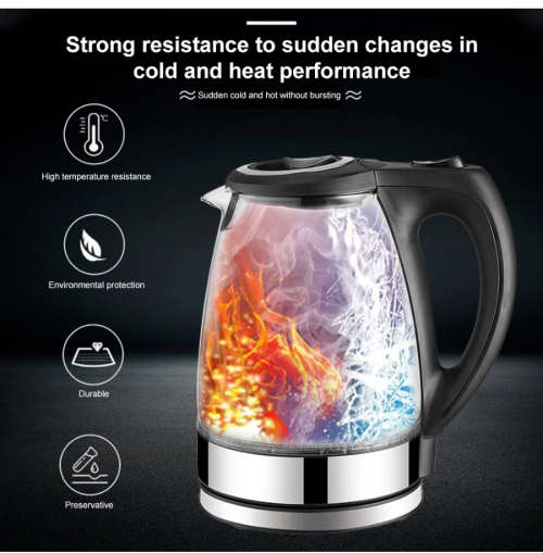 Electric Kettle Stainless Steel Glass  Pot Electric Water Heater with Blue Led - White NEW