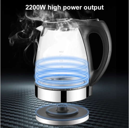 Electric Kettle Stainless Steel Glass  Pot Electric Water Heater with Blue Led - White NEW