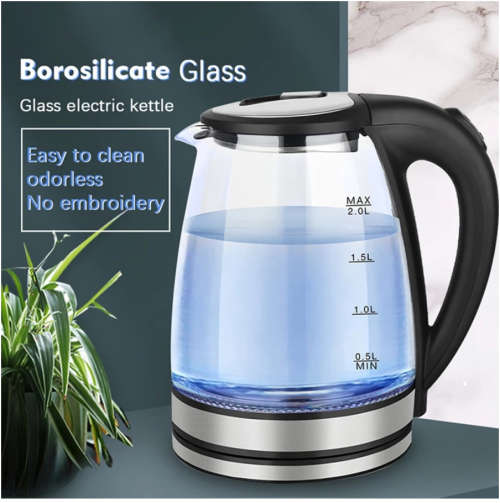 Electric Kettle Stainless Steel Glass  Pot Electric Water Heater with Blue Led - White NEW