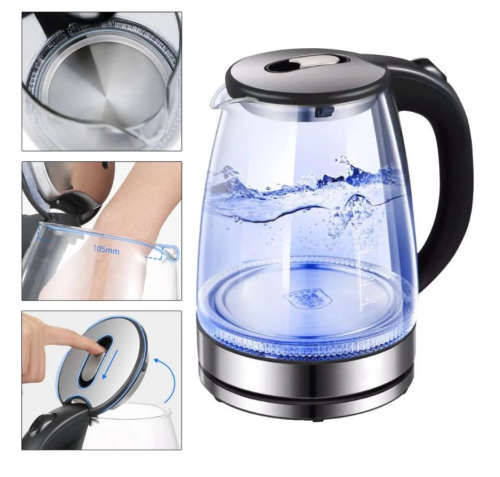 Electric Kettle Stainless Steel Glass  Pot Electric Water Heater with Blue Led - White NEW