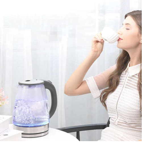 Electric Kettle Stainless Steel Glass  Pot Electric Water Heater with Blue Led - White NEW