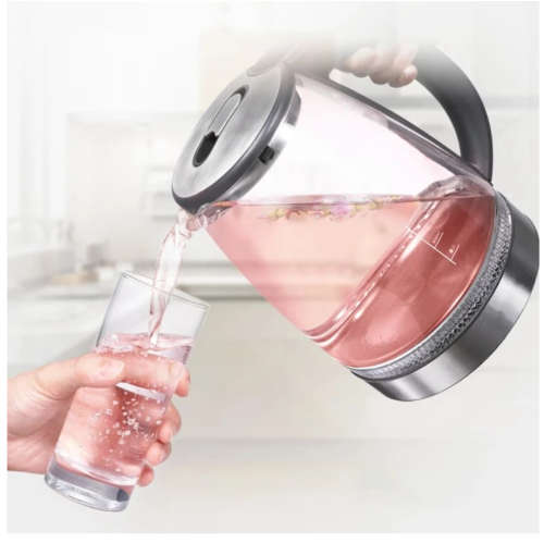 Electric Kettle Stainless Steel Glass  Pot Electric Water Heater with Blue Led - White NEW