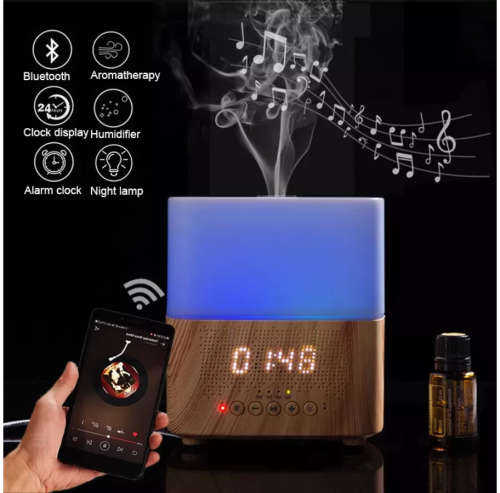 Smart Bluetooth Aroma Essential oil Diffuser Ultrasonic mist maker with Speaker Time Display Alarm