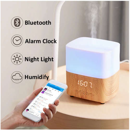 Smart Bluetooth Aroma Essential oil Diffuser Ultrasonic mist maker with Speaker Time Display Alarm