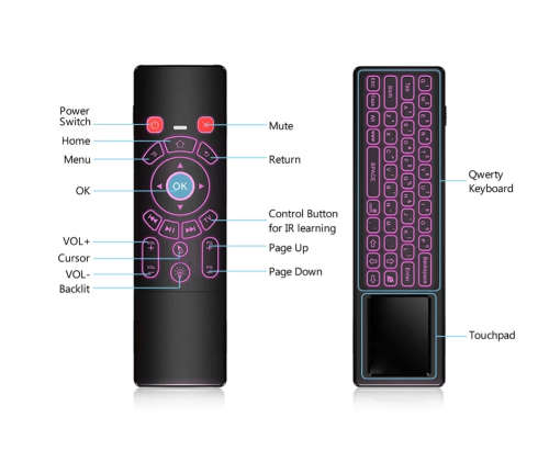 Remote Control 2.4G Fly Air mouse T6 Plus mini Wireless keyboard 7 Colors Backlit touchpad