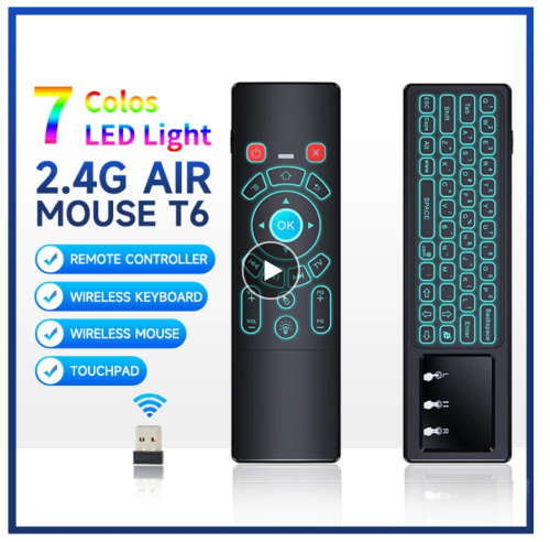Remote Control 2.4G Fly Air mouse T6 Plus mini Wireless keyboard 7 Colors Backlit touchpad