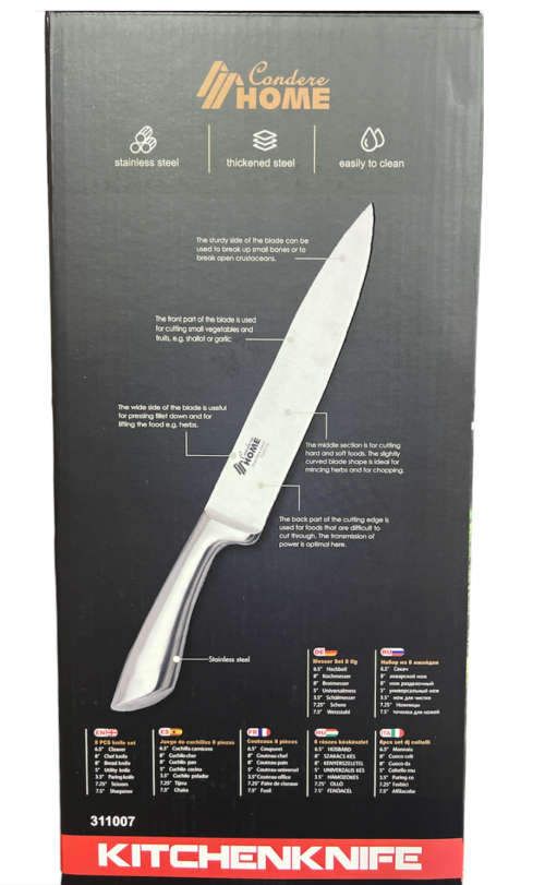 CONDERE HOME 8 PCS HIGH QUALITY STAINLESS STEEL KITCHEN KNIFE SET WITH ROTATING STAND