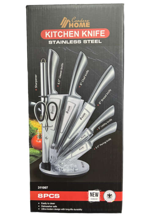 CONDERE HOME 8 PCS HIGH QUALITY STAINLESS STEEL KITCHEN KNIFE SET WITH ROTATING STAND