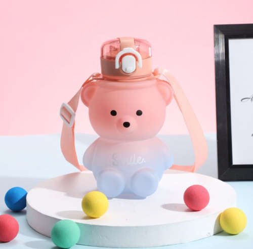 Bear Shaped Water Bottle with Built-In Straw and Carry Strap - 1.3L