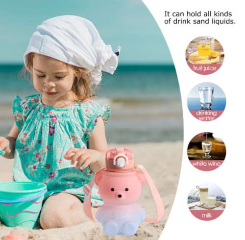 Bear Shaped Water Bottle with Built-In Straw and Carry Strap - 1.3L