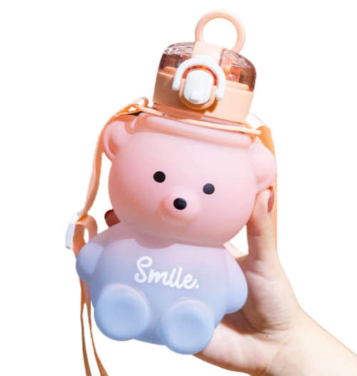 Bear Shaped Water Bottle with Built-In Straw and Carry Strap - 1.3L