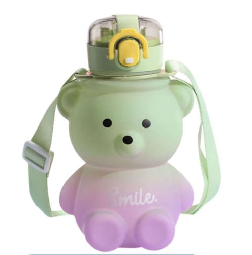 Bear Shaped Water Bottle with Built-In Straw and Carry Strap - 1.3L
