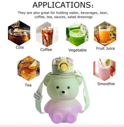 Bear Shaped Water Bottle with Built-In Straw and Carry Strap - 1.3L