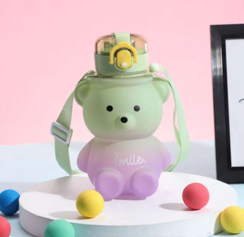 Bear Shaped Water Bottle with Built-In Straw and Carry Strap - 1.3L