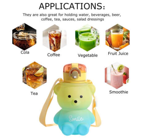 Bear Shaped Water Bottle with Built-In Straw and Carry Strap - 1.3L