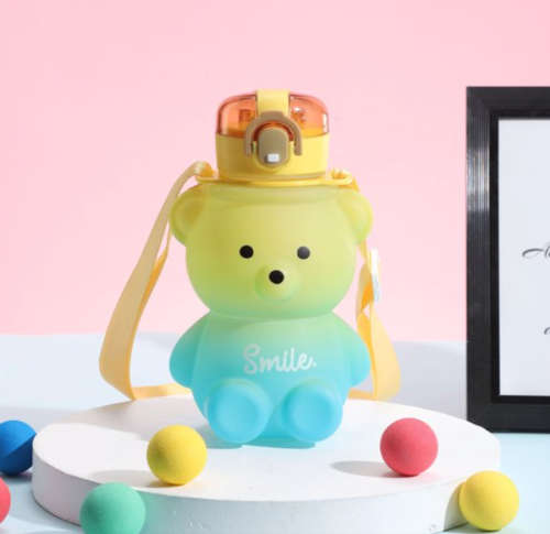 Bear Shaped Water Bottle with Built-In Straw and Carry Strap - 1.3L