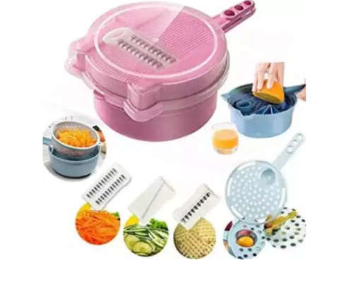 Multifunctional Kitchen Tool Cutter 9 Piece Set - Pink
