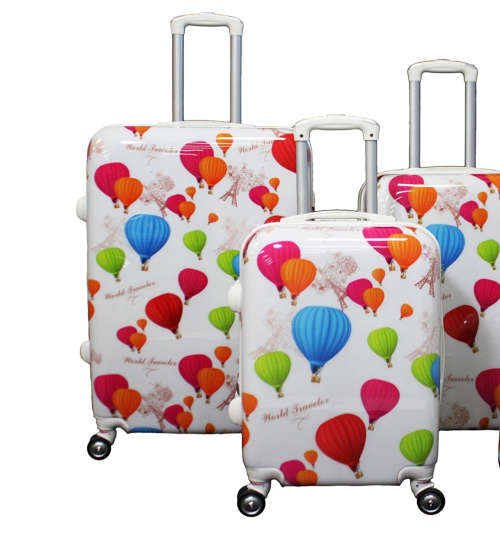 3 Piece Hard Outer Shell 360 Degree Rotating 4 Wheel Spinner Luggage Set - Hot Air Balloon Print