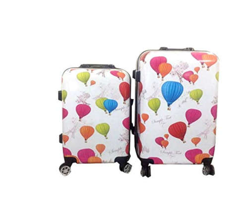 3 Piece Hard Outer Shell 360 Degree Rotating 4 Wheel Spinner Luggage Set - Hot Air Balloon Print