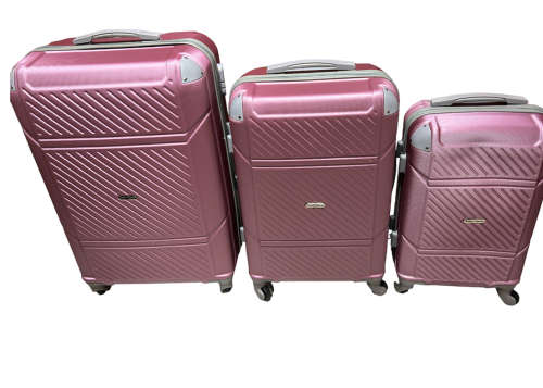 3 Piece Hard Outer Shell 360 Degree Rotating 4 Wheel Spinner Luggage Set - Rose Gold (Pink)