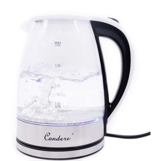 Electric Kettle Stainless Steel Glass  Pot Electric Water Heater with Blue Led - White NEW