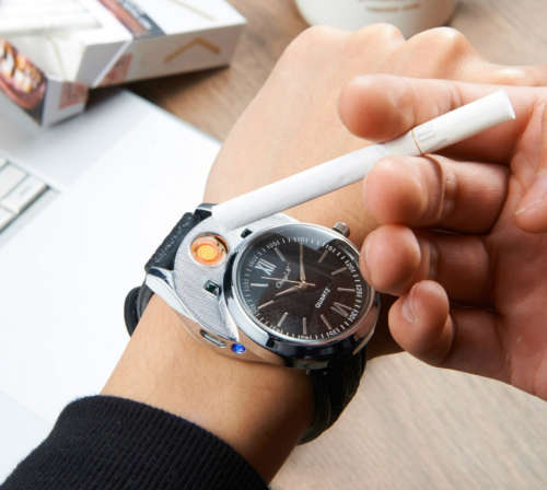 Hot Selling Military USB Lighter Watch Men`s Casual Wristwatches with Windproof Flameless Lighter