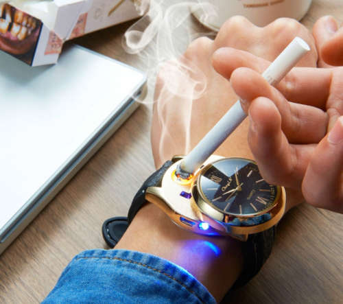 Hot Selling Military USB Lighter Watch Men`s Casual Wristwatches with Windproof Flameless Lighter