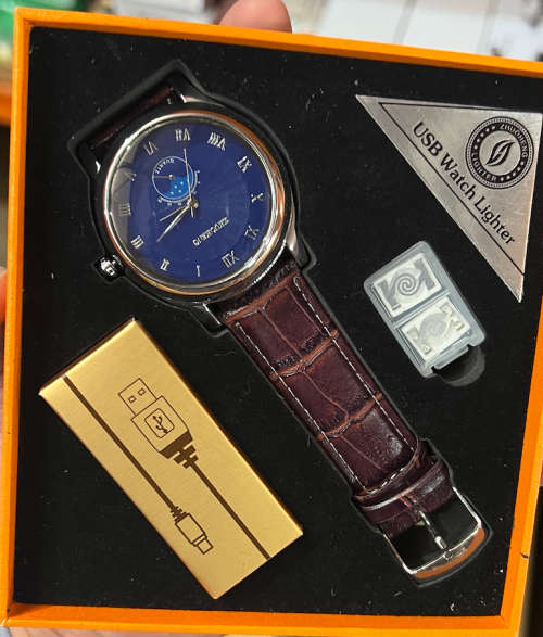 Hot Selling Military USB Lighter Watch Men`s Casual Wristwatches with Windproof Flameless Lighter