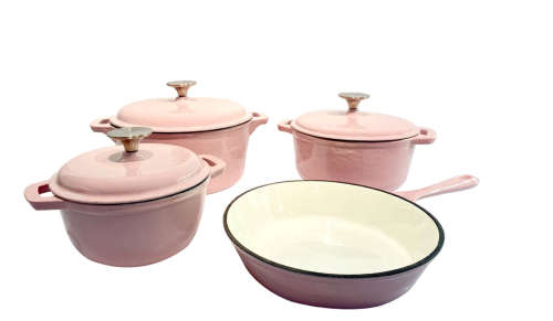 Leopard 7 Piece Cast Iron Dutch Oven Cookware Set Ultra High Quality- Pink