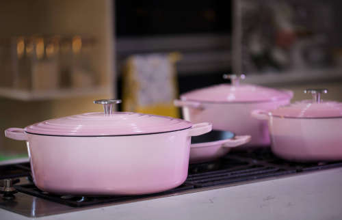 Leopard 7 Piece Cast Iron Dutch Oven Cookware Set Ultra High Quality- Pink