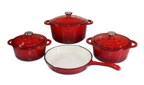 Leopard 7 Piece Cast Iron Dutch Oven Cookware Set Ultra High Quality - RED