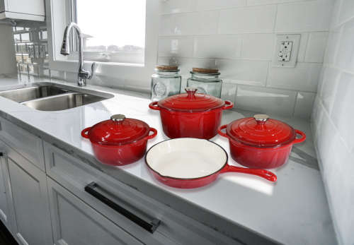 Leopard 7 Piece Cast Iron Dutch Oven Cookware Set Ultra High Quality - RED