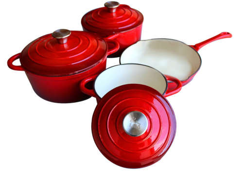 Leopard 7 Piece Cast Iron Dutch Oven Cookware Set Ultra High Quality - RED