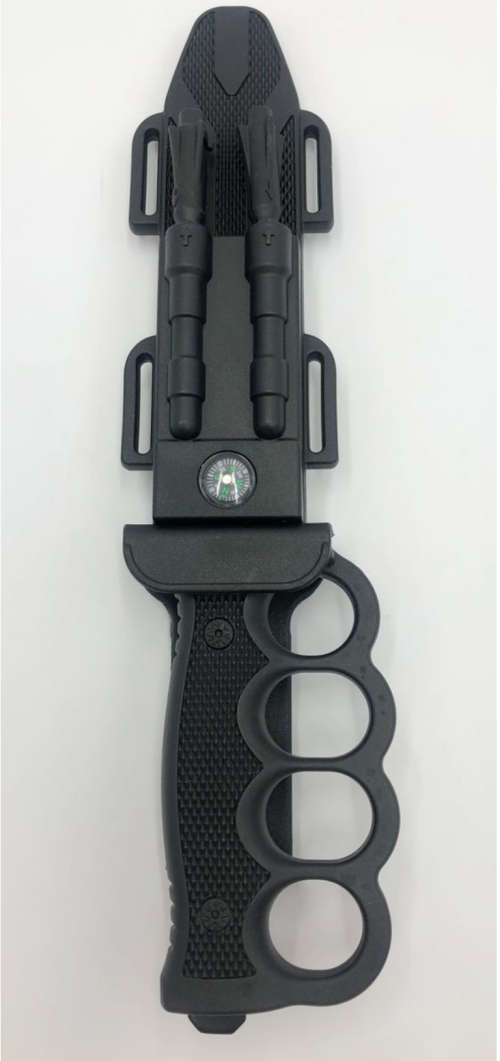 Knuckleduster Grip Survival Hunting Knife With Flint Sharpener & Compass